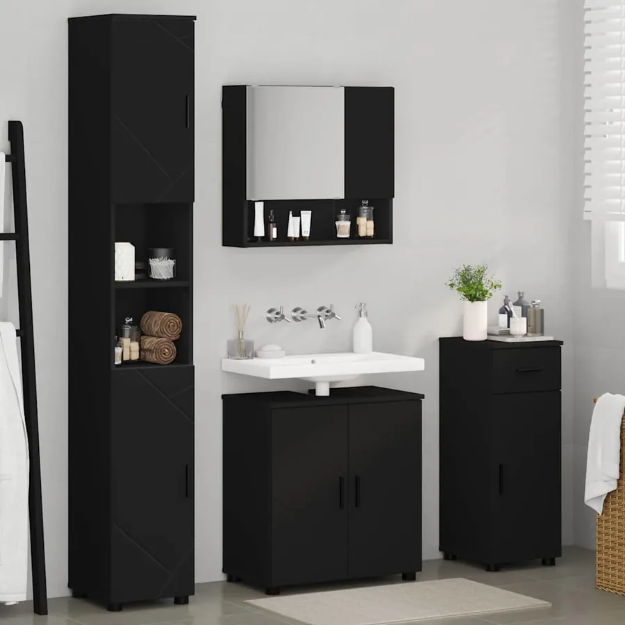 Ensemble de mobilier de salle de bain avec tiroir 4 pcs Noir - 4