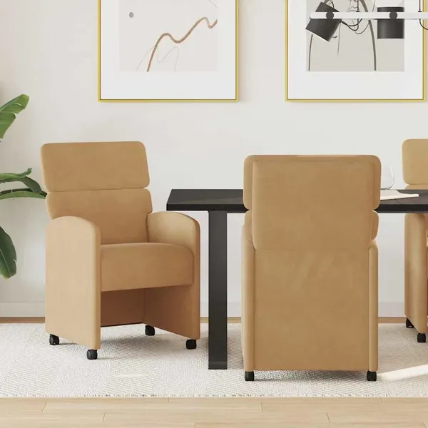 Chaises de Salle à Manger avec Roues 2 pcs Marron Velours
