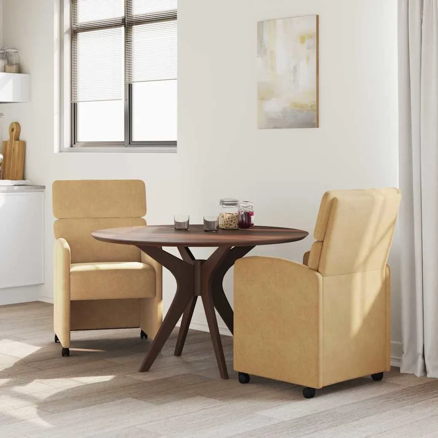 Chaises de Salle à Manger avec Roues 2 pcs Marron Velours - 3