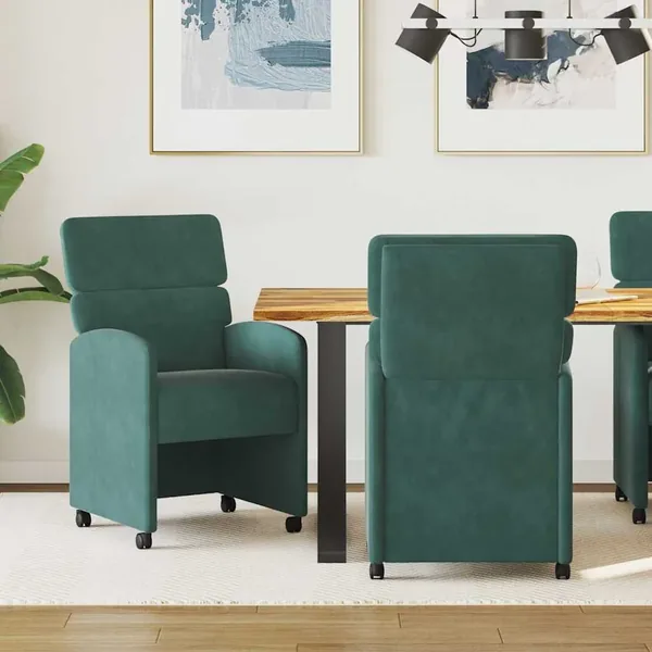 Chaises de Salle à Manger avec Roues 2 pcs Vert foncé Velours