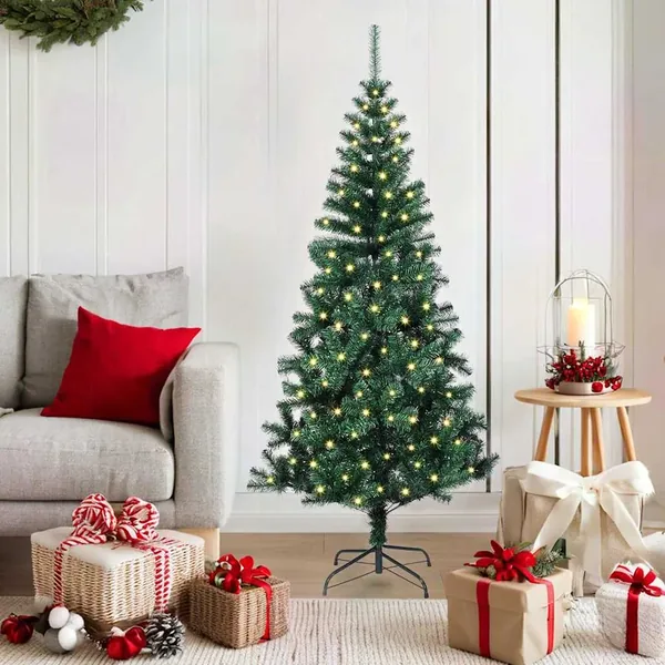 Sapin de Noël artificiel pré-éclairé Vert 150 cm PVC et métal