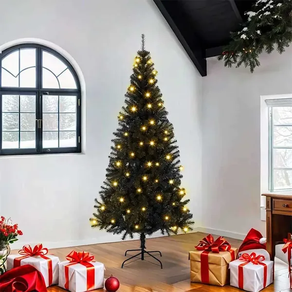 Sapin de Noël avec 300 LED avec support Noir 180 cm PVC