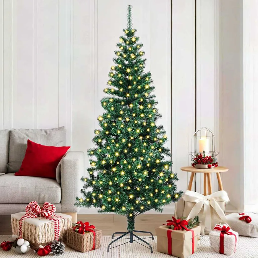 Sapin de Noël artificiel pré-éclairé Vert 180 cm PVC et métal