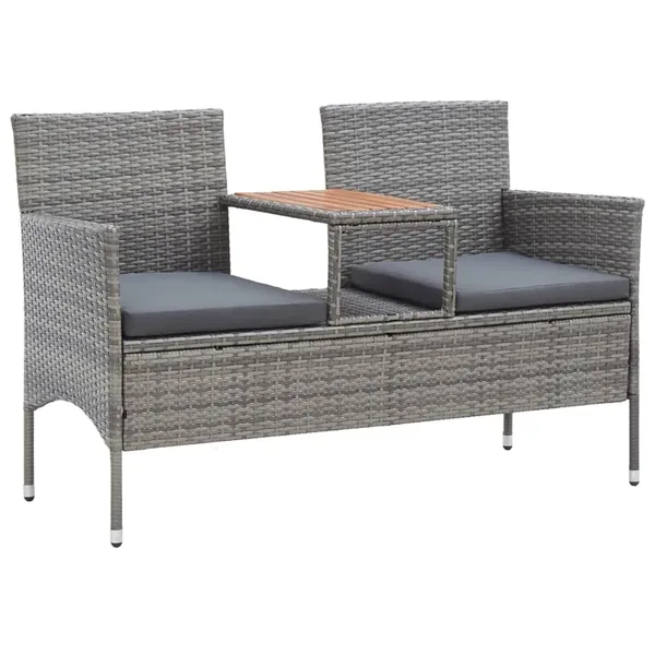 Banc de jardin 2 places et table à thé 143 cm poly rotin gris