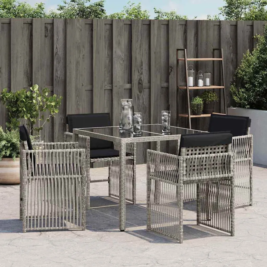 Chaises de jardin avec coussins lot de 4 gris clair poly rotin - 3