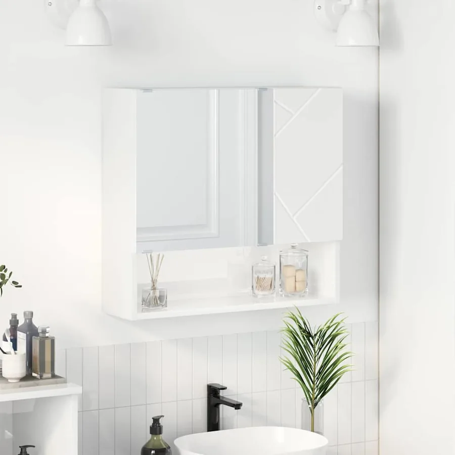 Armoire Miroir Blanc brillant 59 x 17 x 55 cm Bois d'ingénierie