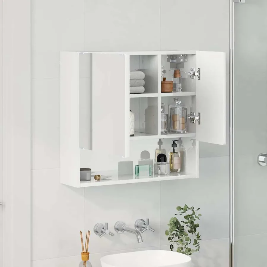 Armoire Miroir Blanc brillant 59 x 17 x 55 cm Bois d'ingénierie - 4