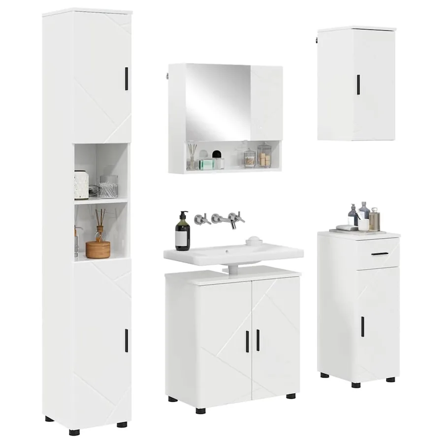 Ensemble de mobilier de salle de bain 5 pcs Blanc brillant - 3