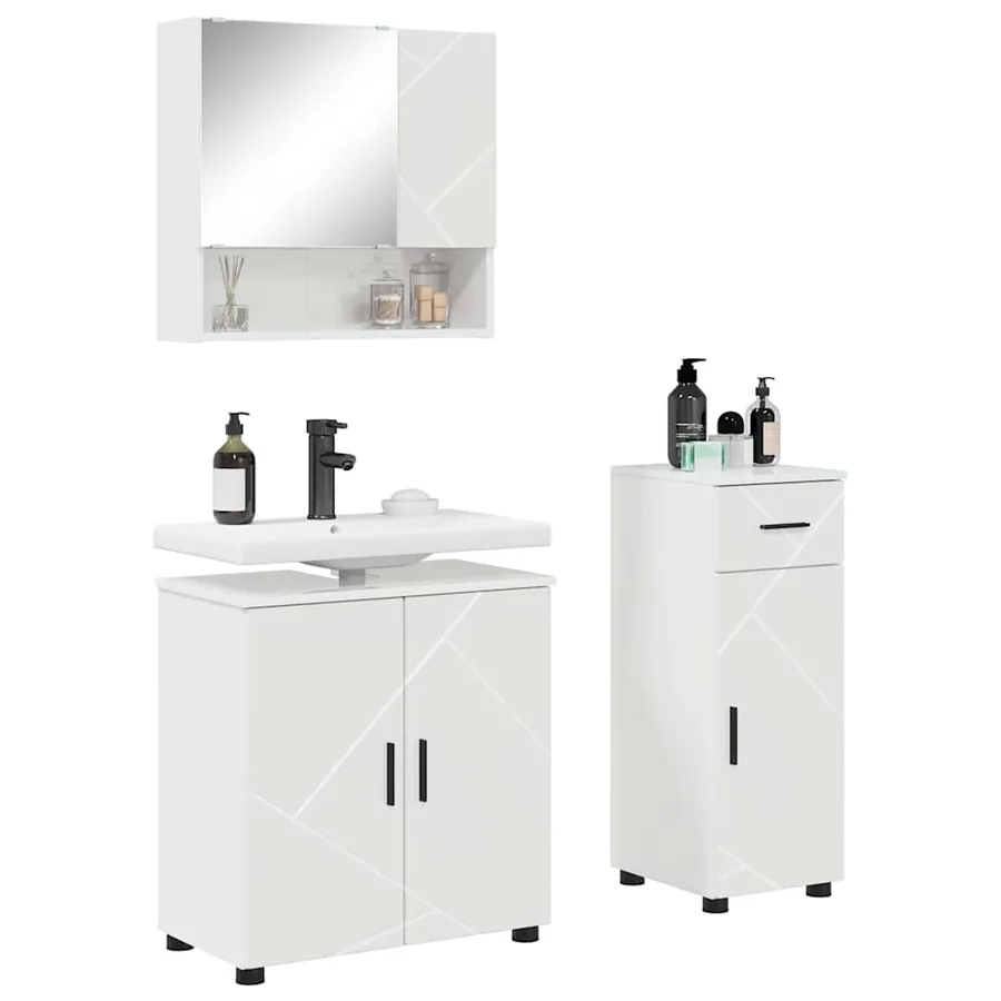 Ensemble de mobilier de salle de bain 3 pcs Blanc brillant - 3