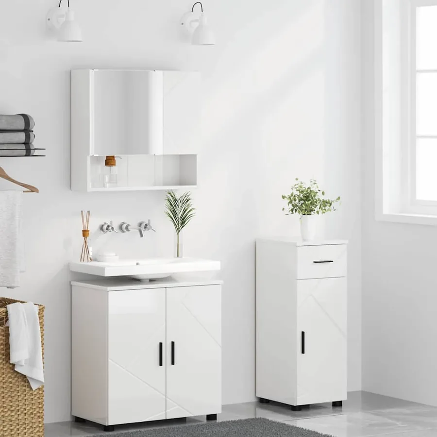 Ensemble de mobilier de salle de bain 3 pcs Blanc brillant - 4