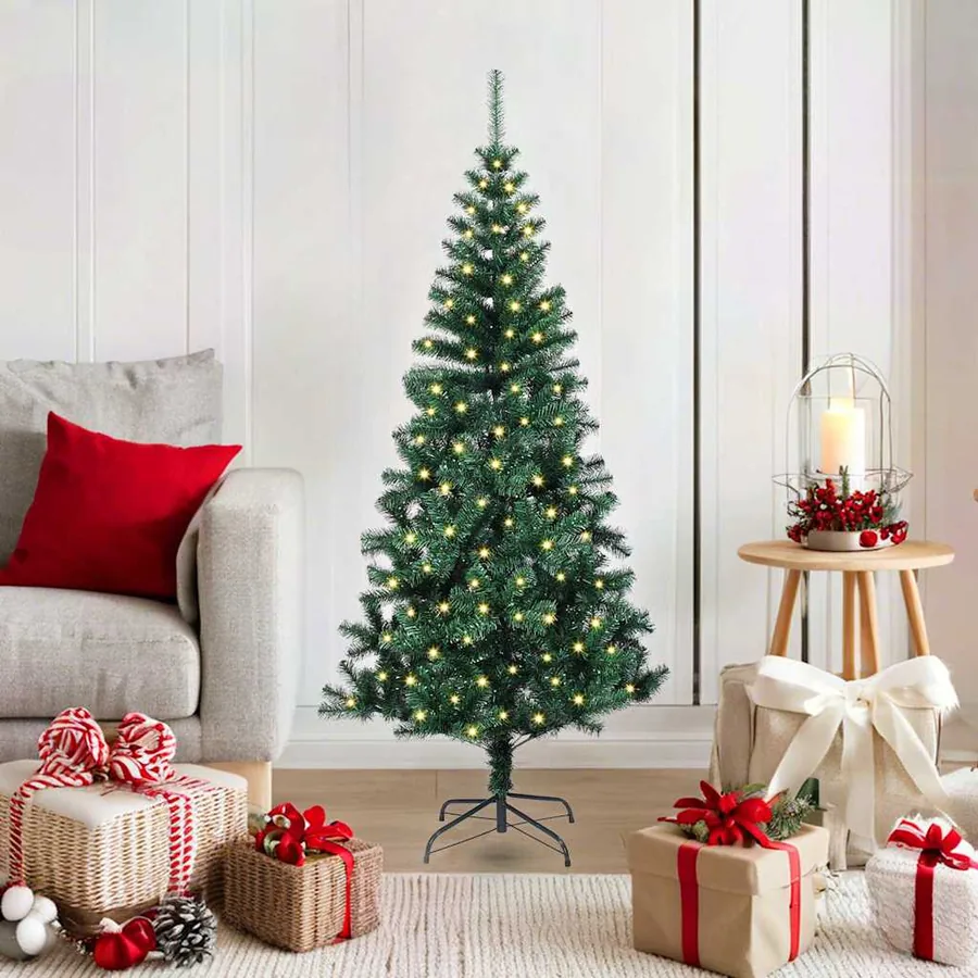 Sapin de Noël artificiel pré-éclairé Vert 120 cm PVC et métal