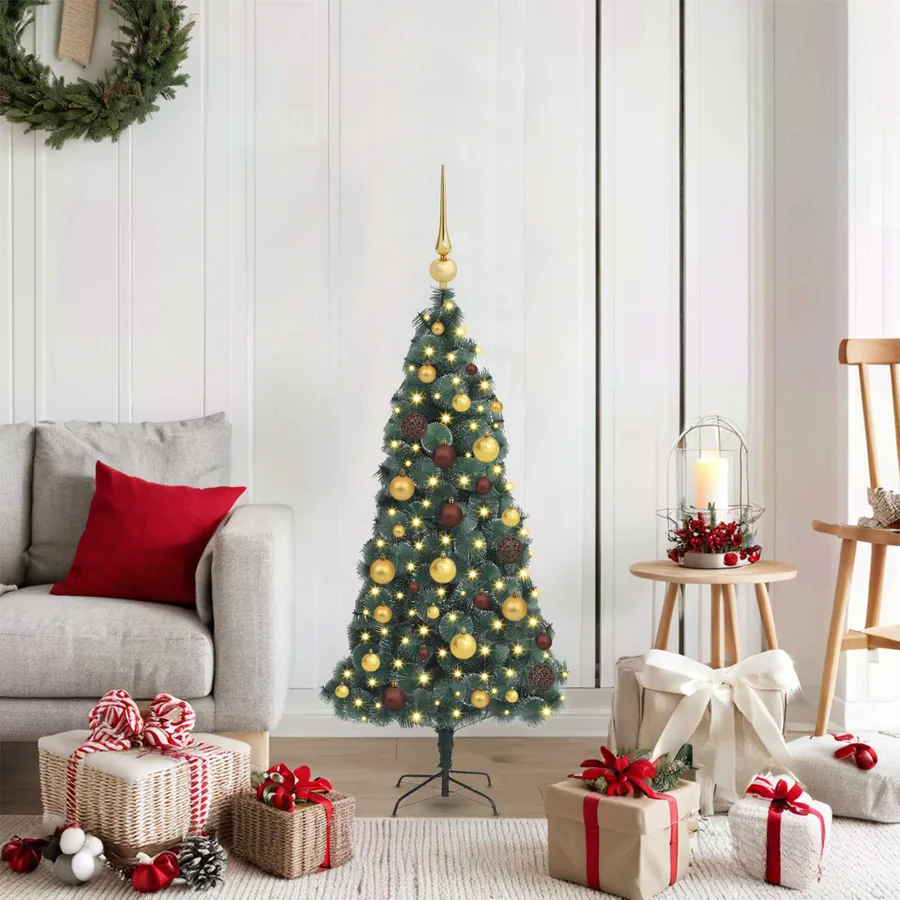 Sapin de Noël artificiel pré-éclairé avec set de boules 120 cm