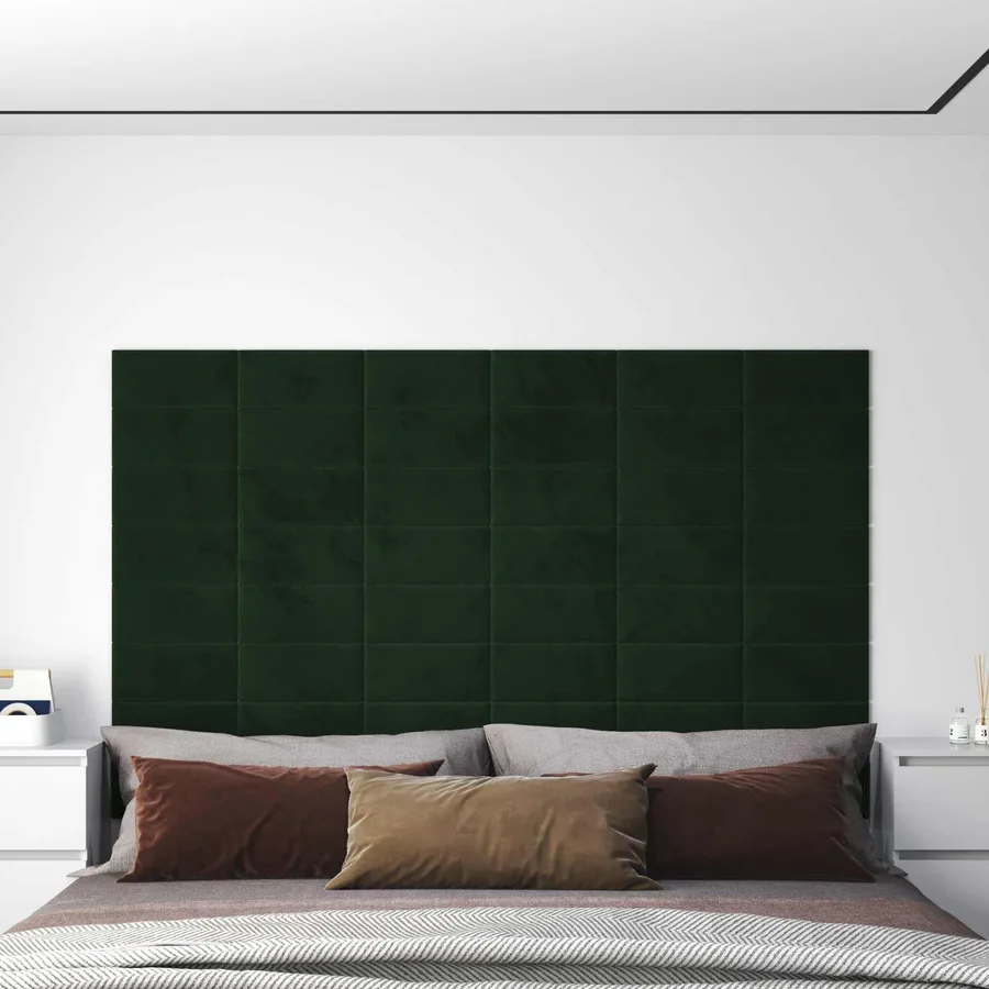 Tête de lit murale 12 pcs Vert foncé Velours