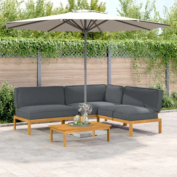 Ensemble de Canapés Uni 4 pcs Anthracite Bois d'Acacia Massif