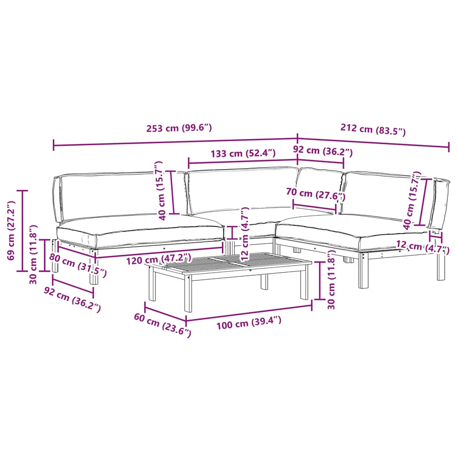 Ensemble de Canapés Uni 4 pcs Anthracite Bois d'Acacia Massif - 19