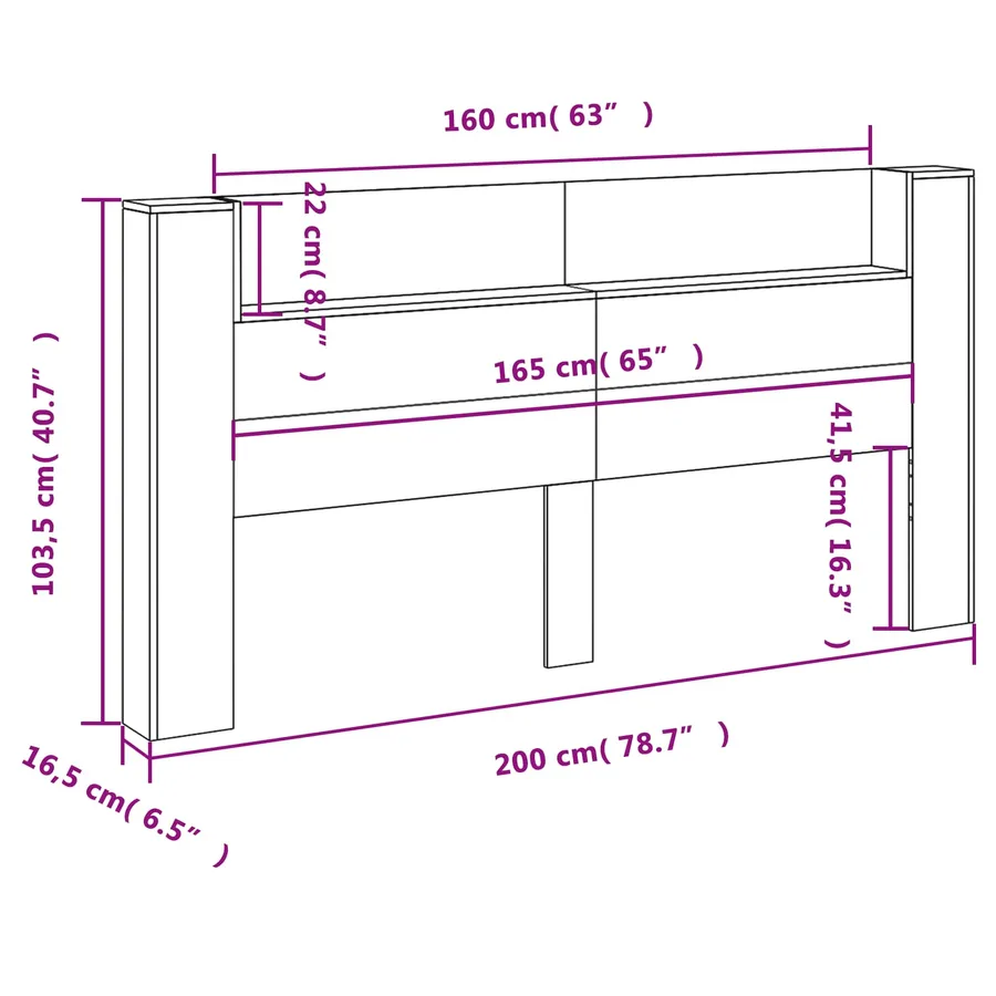 Tête de lit de rangement avec LED Chêne fumé Bois d'ingénierie - 14