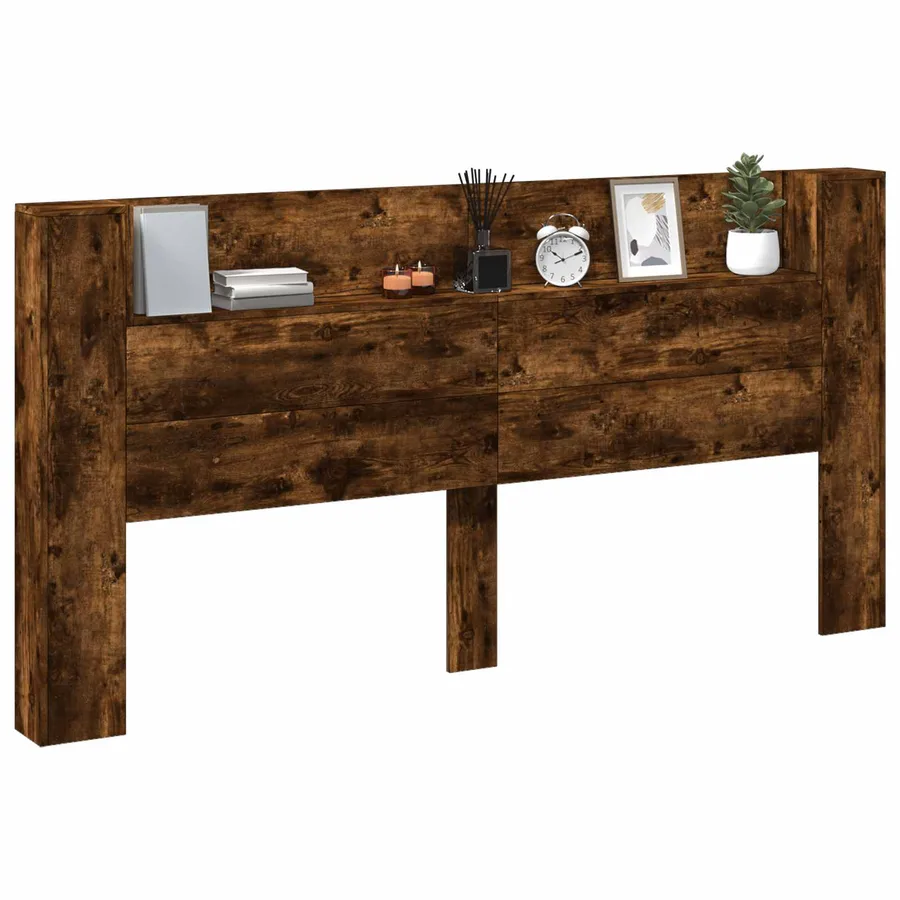Tête de lit de rangement avec LED Chêne fumé Bois d'ingénierie - 3
