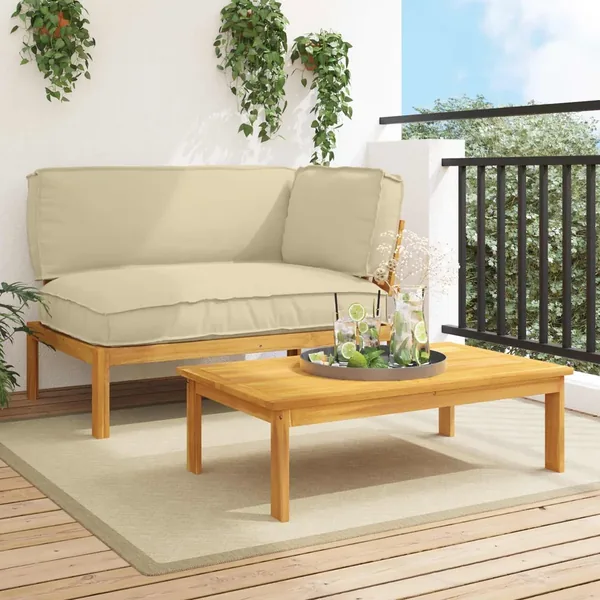 Ensemble de Canapés Uni 2 pcs Beige Bois d'Acacia Massif