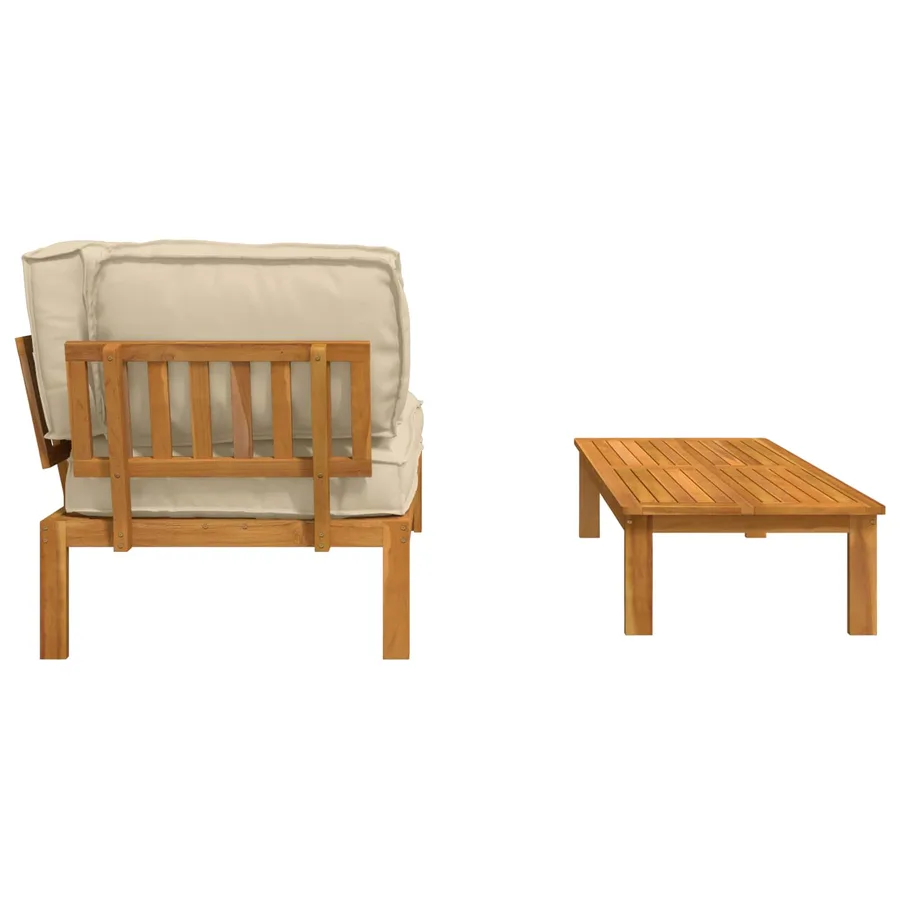 Ensemble de Canapés Uni 2 pcs Beige Bois d'Acacia Massif - 8