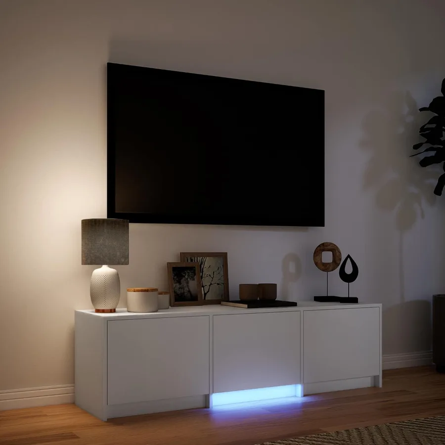 Meuble TV avec LED Blanc 140 x 34 x 40 cm Bois d’ingénierie - 4