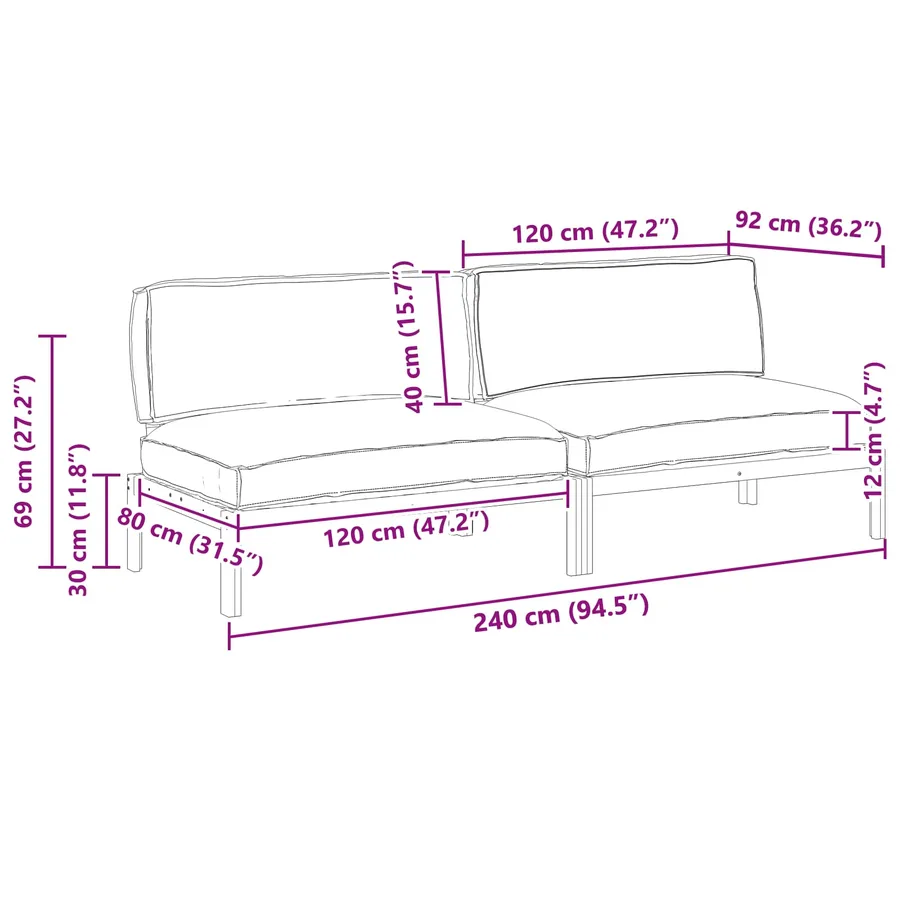 Ensemble de Canapés Beige 240 x 92 x 69 cm Bois d'Acacia Massif - 12