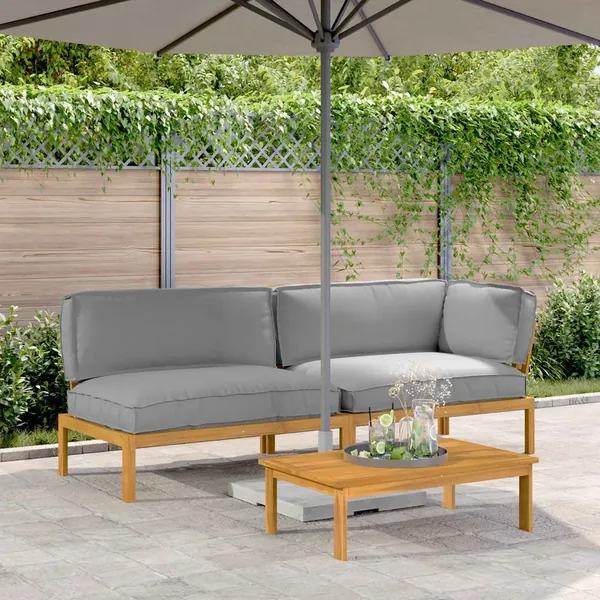 Ensemble de Canapés Uni 3 pcs Crème Bois d'Acacia Massif