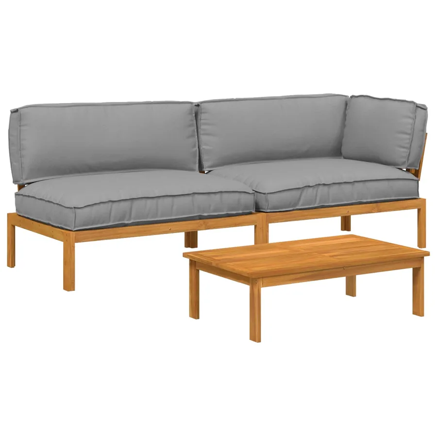 Ensemble de Canapés Uni 3 pcs Crème Bois d'Acacia Massif - 2