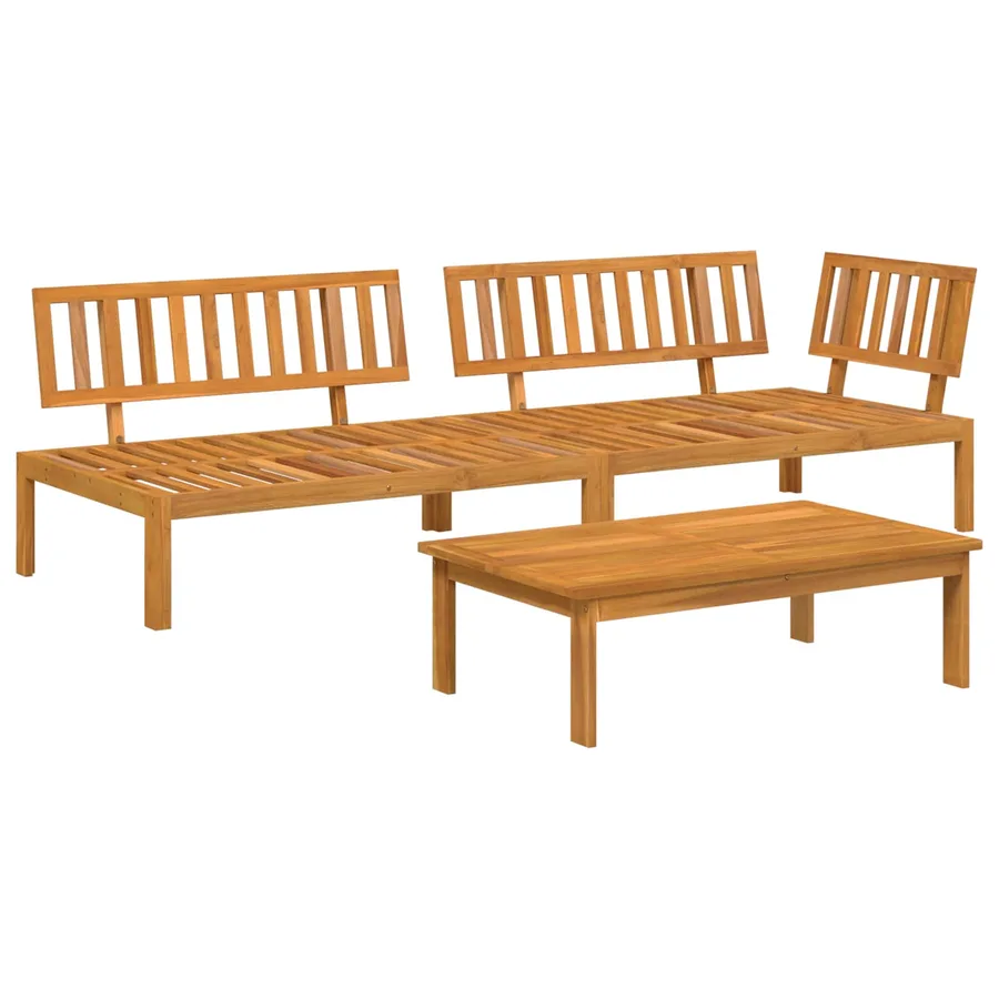 Ensemble de Canapés Uni 3 pcs Crème Bois d'Acacia Massif - 3