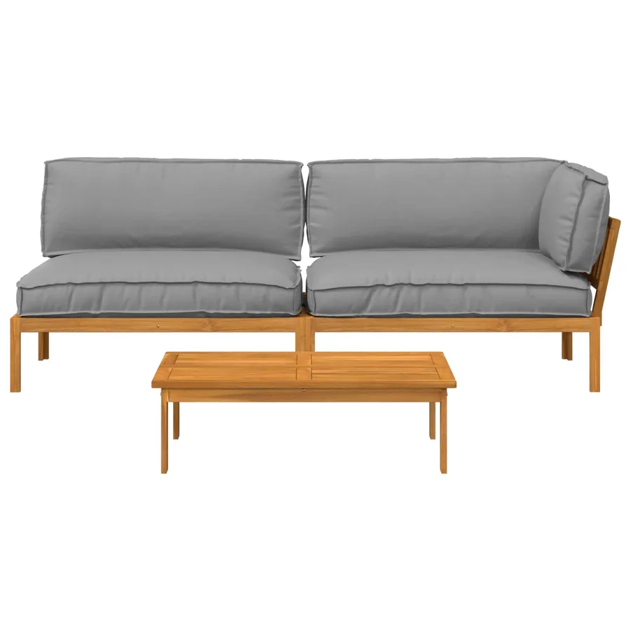Ensemble de Canapés Uni 3 pcs Crème Bois d'Acacia Massif - 8