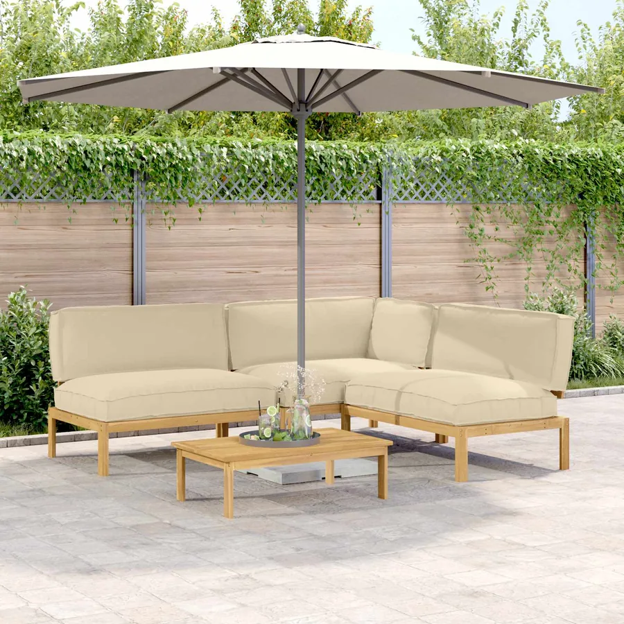 Ensemble de Canapés Uni 4 pcs Beige Bois d'Acacia Massif