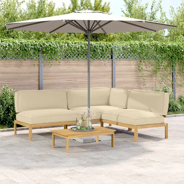 Ensemble de Canapés Uni 4 pcs Beige Bois d'Acacia Massif