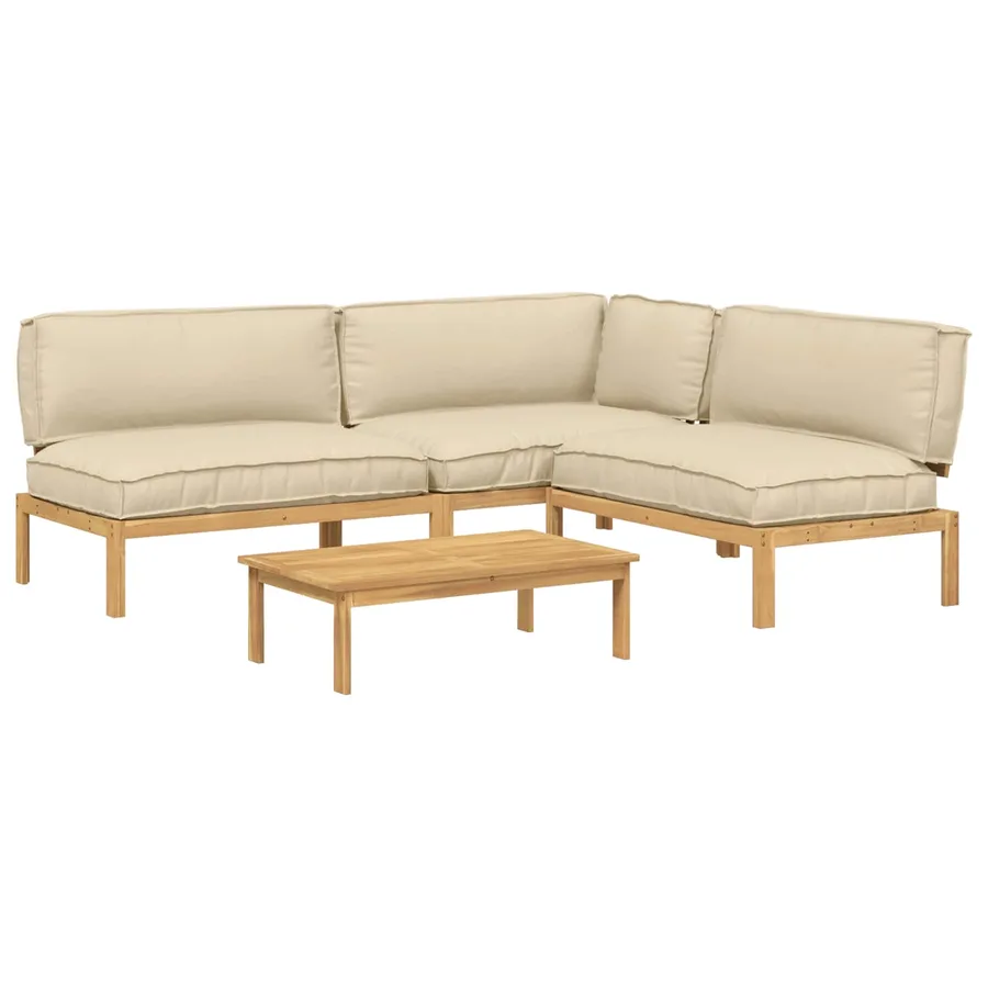 Ensemble de Canapés Uni 4 pcs Beige Bois d'Acacia Massif - 2