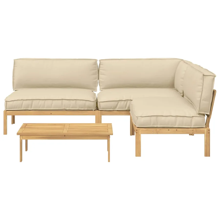 Ensemble de Canapés Uni 4 pcs Beige Bois d'Acacia Massif - 8