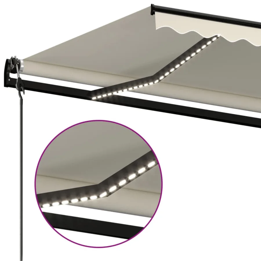 Auvent automatique avec capteur de vent et LED 450x350 cm Crème - 4