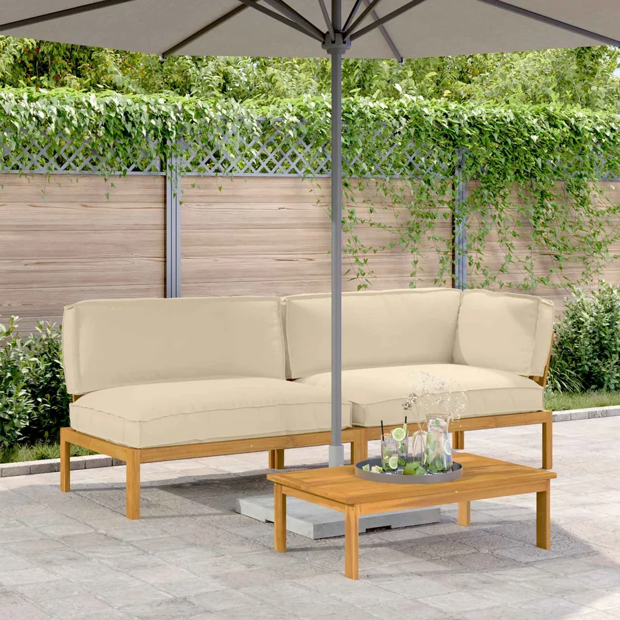 Ensemble de Canapés Uni 3 pcs Beige Bois d'Acacia Massif