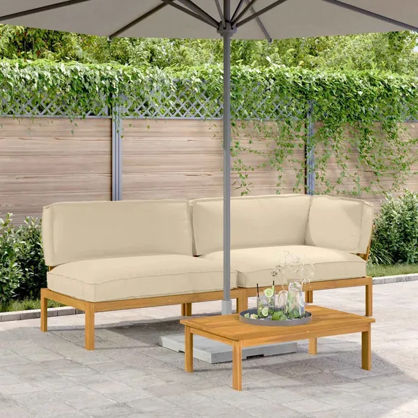 Ensemble de Canapés Uni 3 pcs Beige Bois d'Acacia Massif