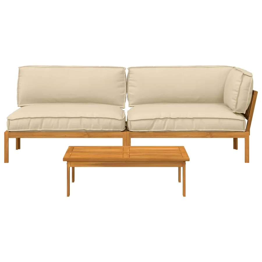 Ensemble de Canapés Uni 3 pcs Beige Bois d'Acacia Massif - 10