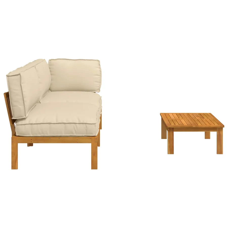 Ensemble de Canapés Uni 3 pcs Beige Bois d'Acacia Massif - 11