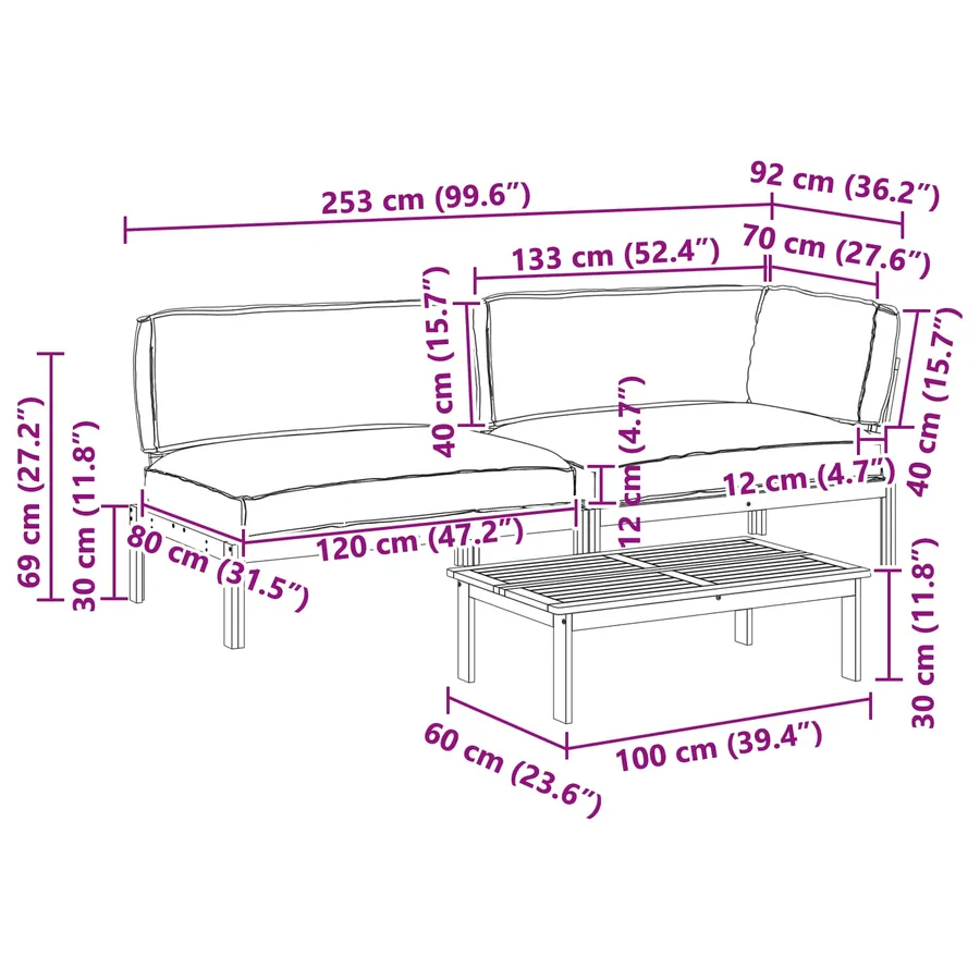 Ensemble de Canapés Uni 3 pcs Beige Bois d'Acacia Massif - 19