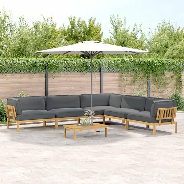 Ensemble de Canapés Uni 6 pcs Anthracite Bois d'Acacia Massif