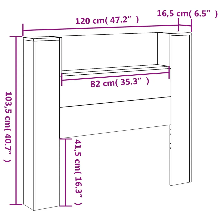 Tête de lit de rangement avec LED Noir Bois d'ingénierie - 13