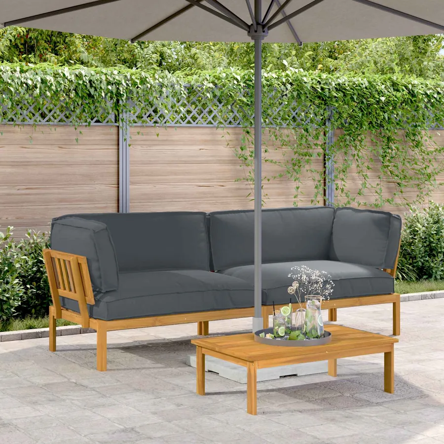 Ensemble de Canapés Uni 2 pcs Anthracite Bois d'Acacia Massif