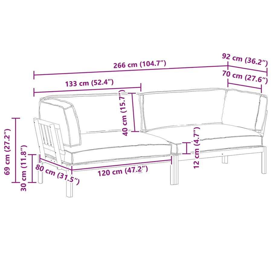 Ensemble de Canapés Uni 2 pcs Anthracite Bois d'Acacia Massif - 16