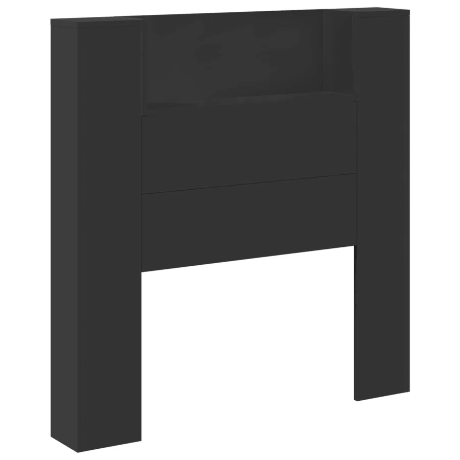 Tête de lit de rangement avec LED Noir Bois d'ingénierie - 2