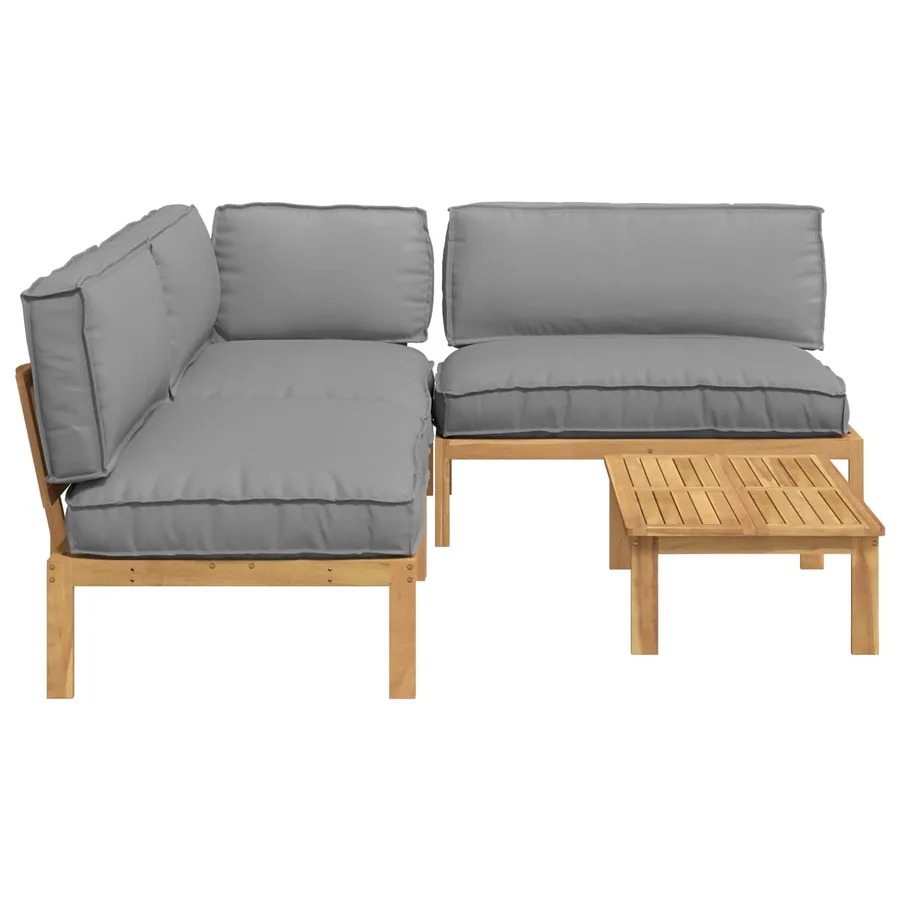 Ensemble de Canapés Uni 4 pcs Gris Bois d'Acacia Massif - 11