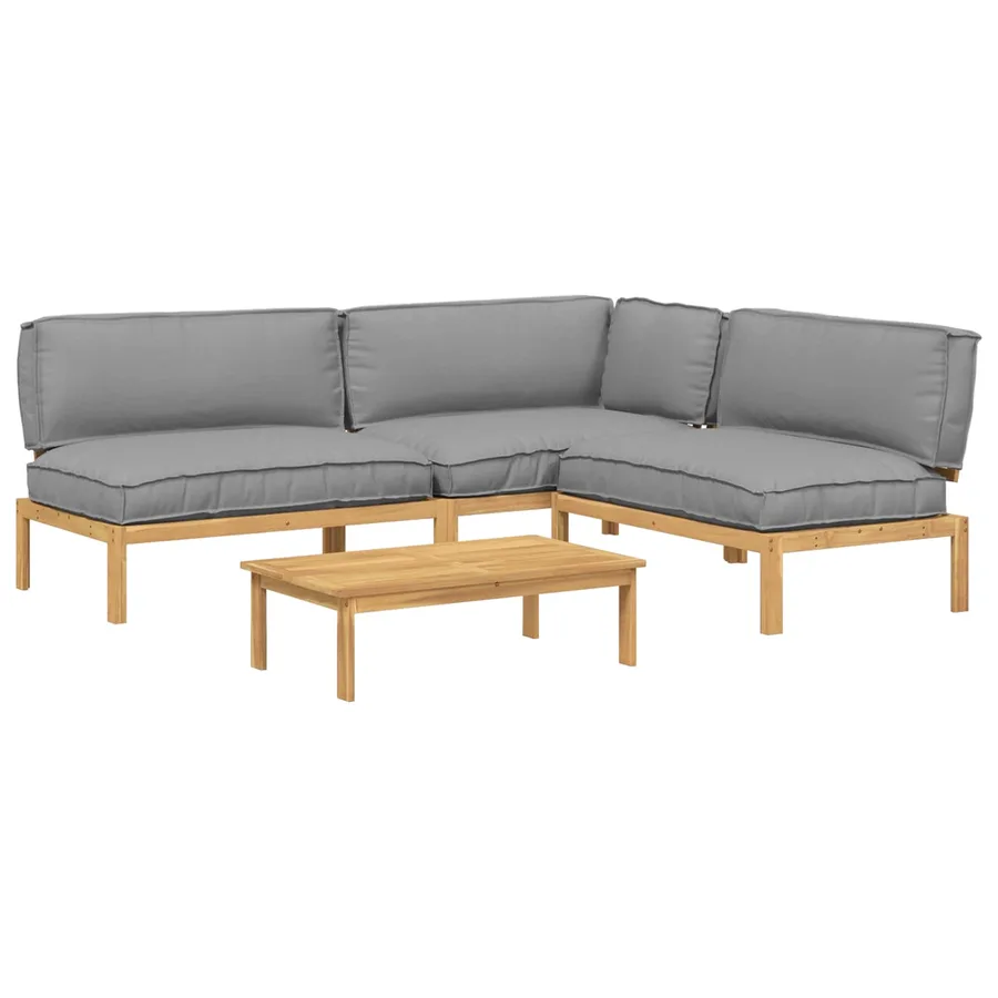 Ensemble de Canapés Uni 4 pcs Gris Bois d'Acacia Massif - 2