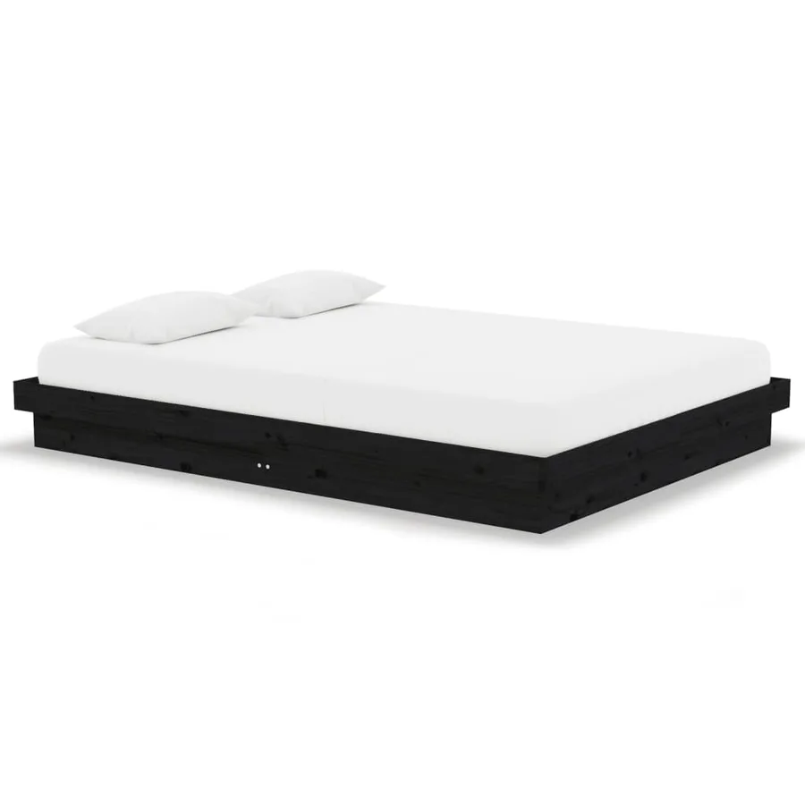Cadre de lit sans matelas noir bois massif - 2