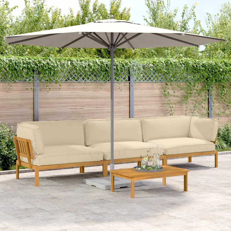 Ensemble de Canapés Uni 4 pcs Beige Bois d'Acacia Massif