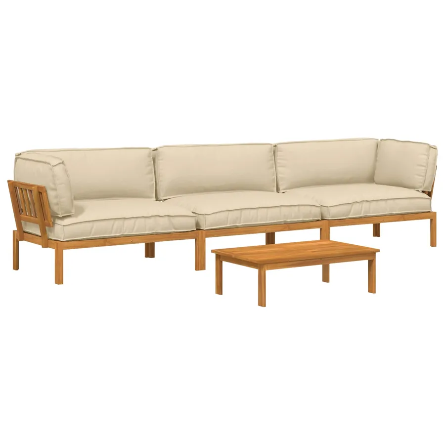Ensemble de Canapés Uni 4 pcs Beige Bois d'Acacia Massif - 2