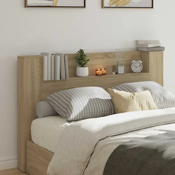 Tête de lit de rangement avec LED Chêne Sonoma